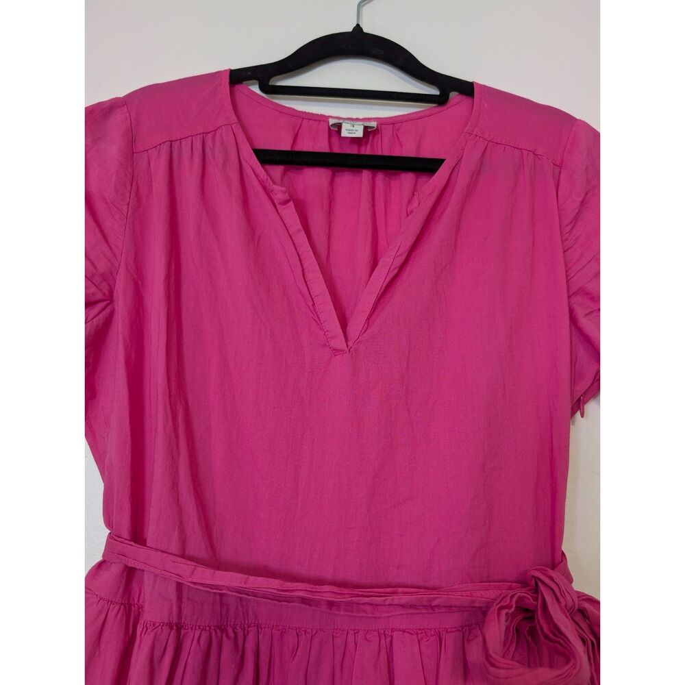J.Crew Pink Cotton Tie-Waist Tiered Midi Dress Size 4 Preppy Cottagecore - Picture 4 of 11